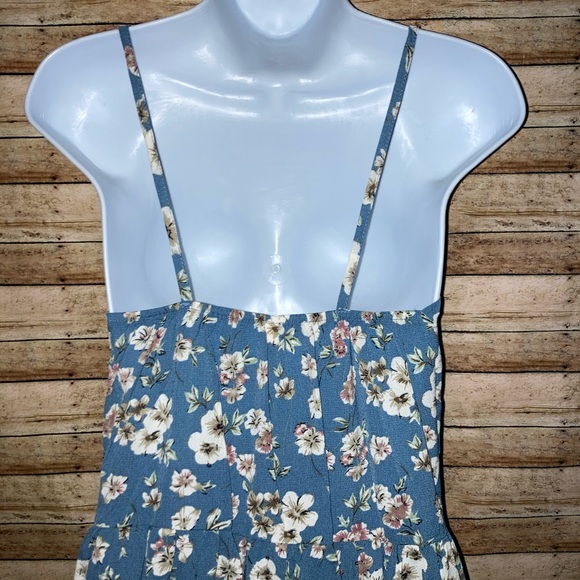 Boho blue floral sleeveless spaghetti strap cami flared dress. - Picture 11 of 12
